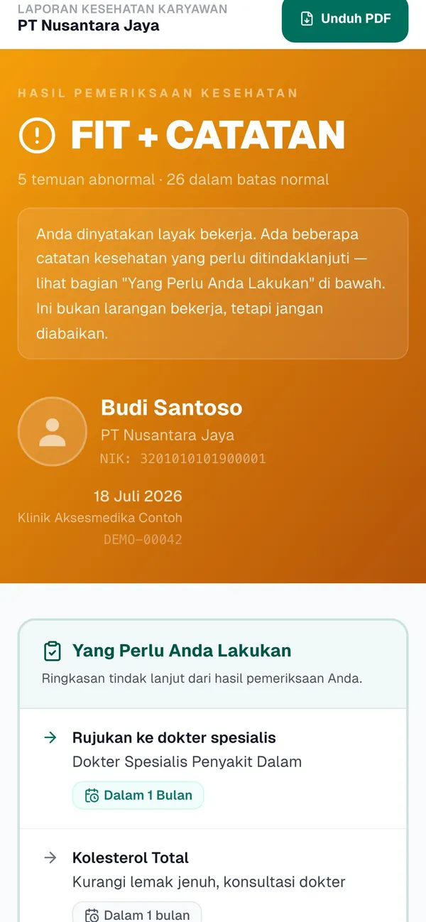 An employee’s medical check-up result on a phone